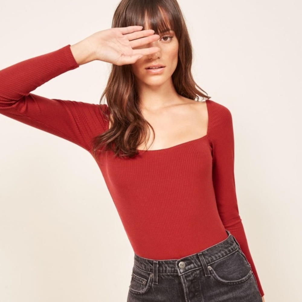 Reformation Gaia Red Long Sleeve body suit